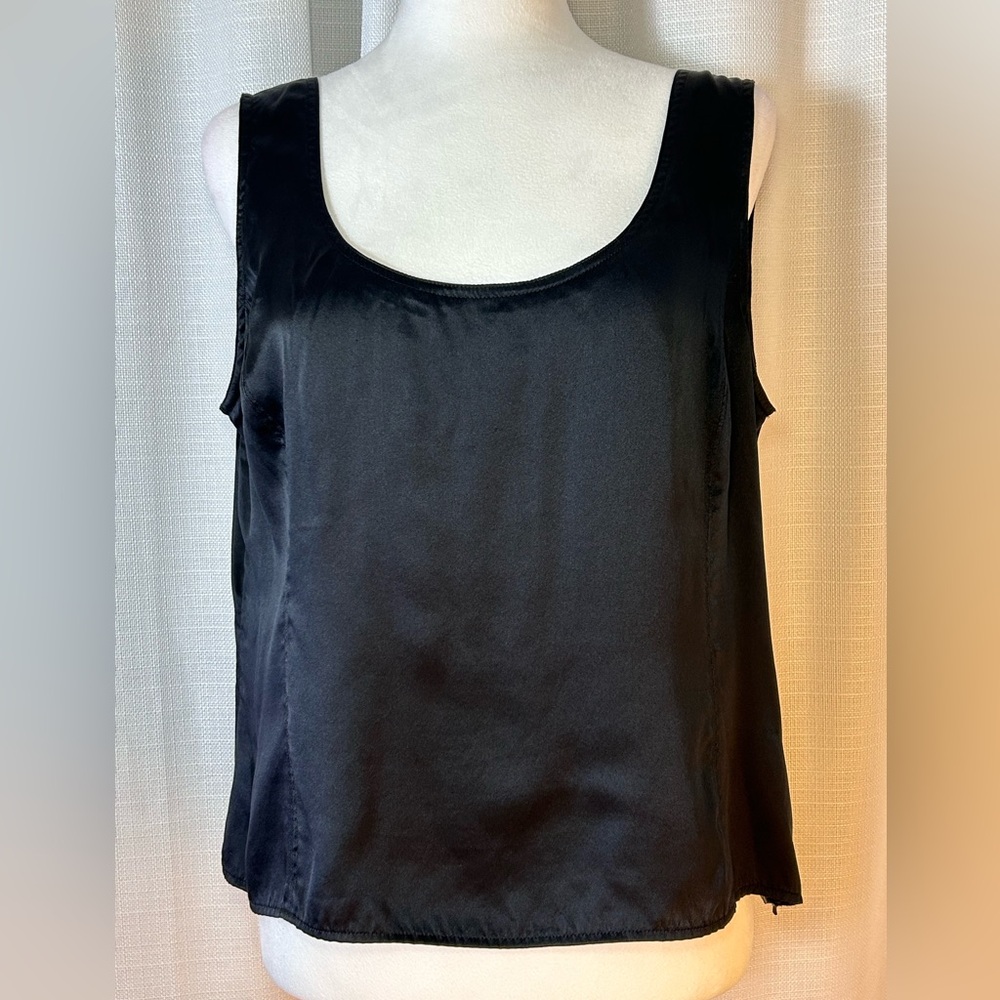 JONES NEW YORK Women’s Black 100% Silk Scoop Neck Blouse Size 16 Goth Witchy w3